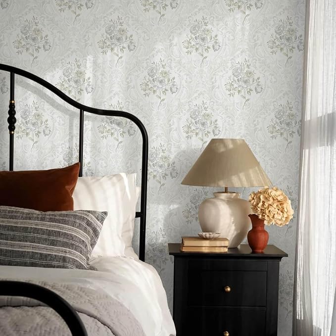Ismoon Vintage Peel and Stick Wallpaper Floral Contact Paper Boho White and - Image 7