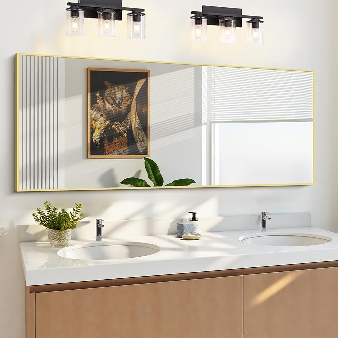 KOCUUY Large Gold Bathroom Mirror, HD Tempered Glass, Anti-Rust Frame, Modern - Image 2