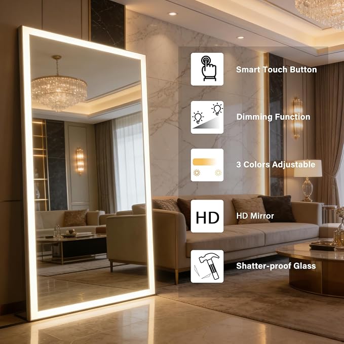 Full Length Mirror with Lights, Lighted Floor Mirror, LED Full Length Mirrors - Image 5