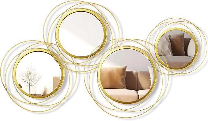 Hicarer 4 Pcs Decorative Wall Mirror Round Modern Circle Mounted Mirror Metal - Image 2
