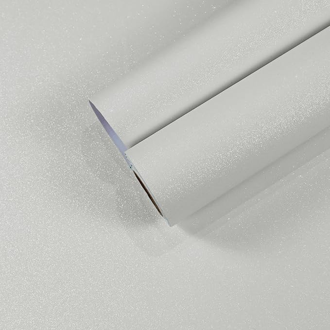 CHIHUT 15.7''x236'' Shimmer Pearl White Glitter Wallpaper Stick and Peel by CHIHUT