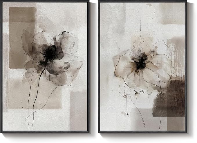 Framed Neutral Abstract Floral Wall Art - Image 9
