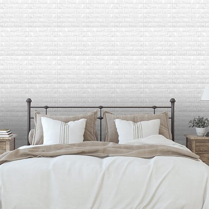 11PCS 3D Wall Panels Peel and Stick Faux Brick Wallpaper White Self Adhesive - Image 4