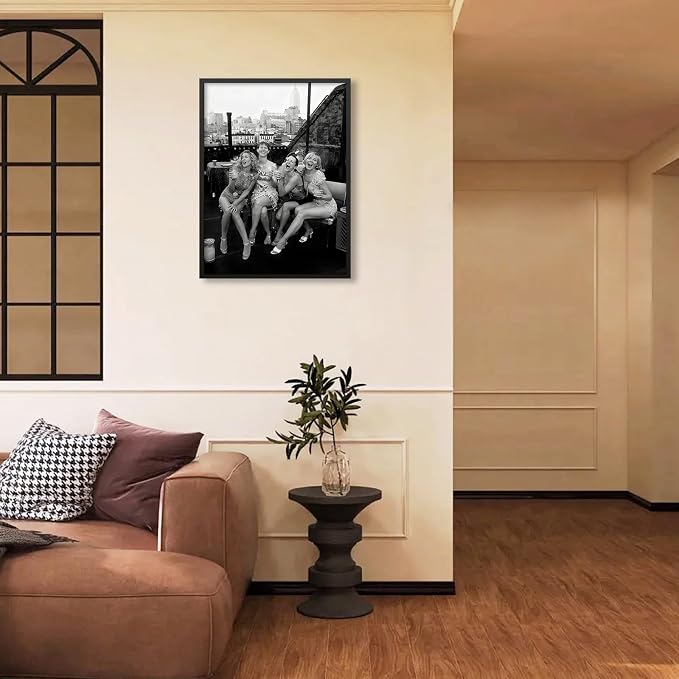 Retro Black And White Woman Black Framed Wall Art Fashion Rooftop Party Posters - Image 4