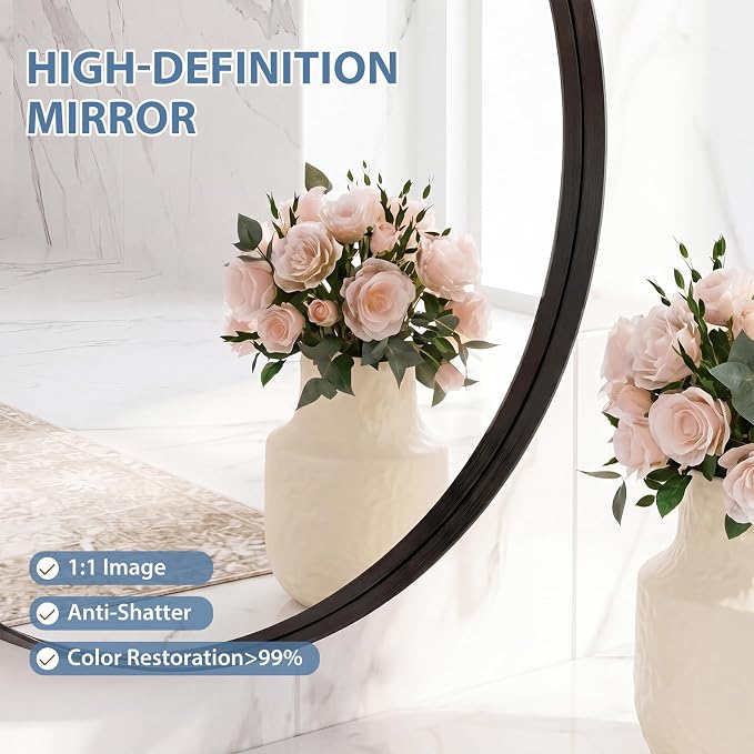 DUMOS 30-Inch Round Wall Mirror, Bathroom Wall Circle Mirror - Image 3