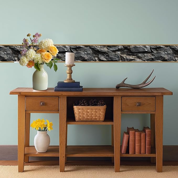 Stone Wallpaper Border 196x4 Inch Peel and Stick Wall Border Dark Slate Rock - Image 6