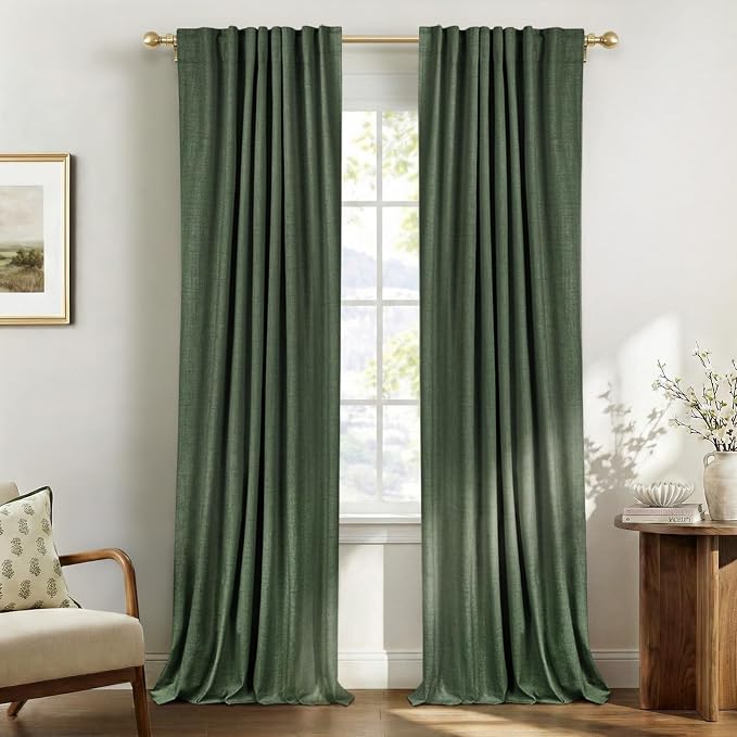 100% Blackout Shield Green Linen Blackout Curtains by 100BlackoutShield