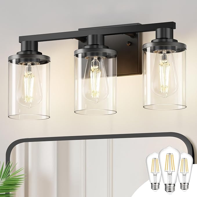 DORESshop 17 Inch Bathroom Light Fixtures, 3-Light Black Bathroom Lighting by DORESshop