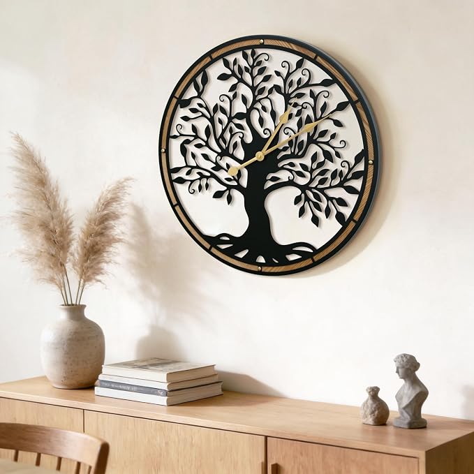 Micasso Farmhouse Large Wall Clock: 24 Inch Rustic Tree of Life Metal - Image 7