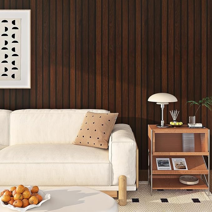 FunStick 36"x200" Dark Brown Slats Wood Peel and Stick Wallpaper Faux 3D Walnut - Image 2