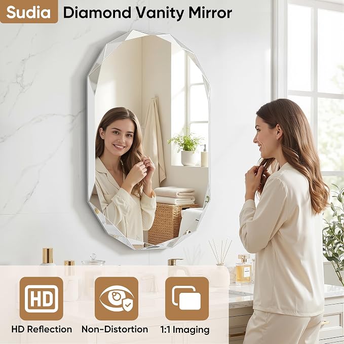 Suidia Bathroom Mirror, Frameless Bathroom Mirror - Image 3