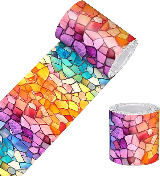 HOMETITUTE Wallpaper Border Peel and Stick Wall Border Rainbow Mosaic Glass by HOMETITUTE