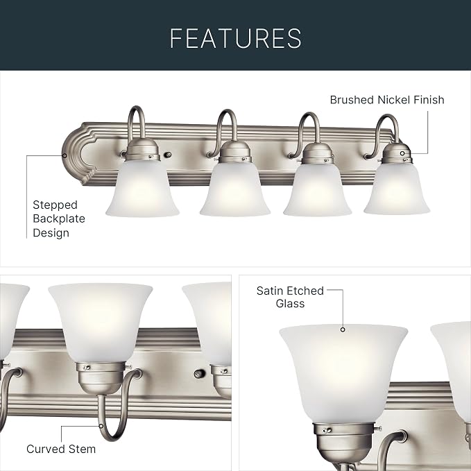 Kichler 36" 5-Light Vanity Bath Light in Brushed Nickel, Modern Bathroom Light - Image 6