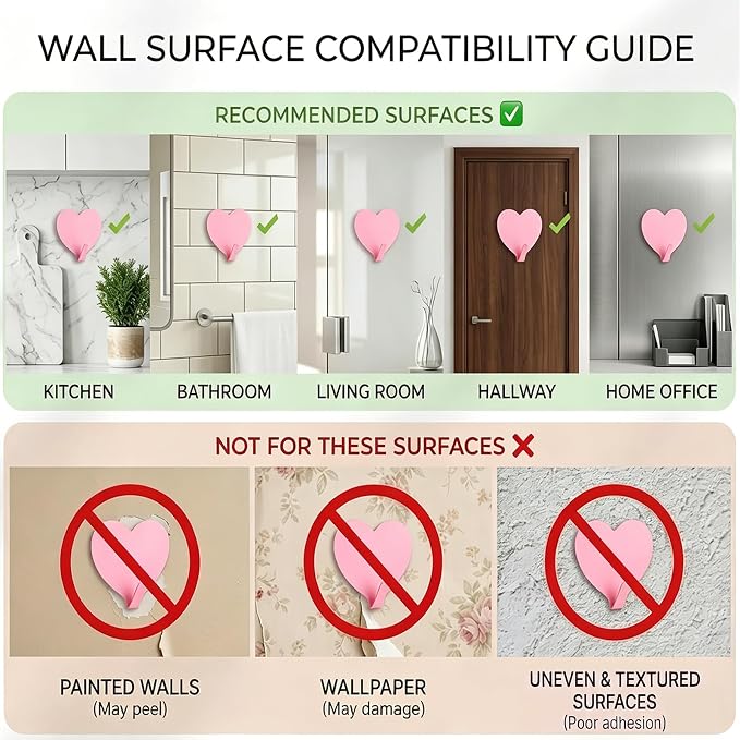 Heart Wall Hooks, 8 Pack, Small Pink Decorative Accessories, Purse Hanger - Image 8