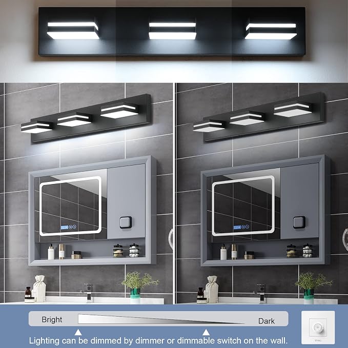 SineRise LED Modern Bathroom Vanity Light Fixtures, Dimmable Matte Black Modern - Image 3