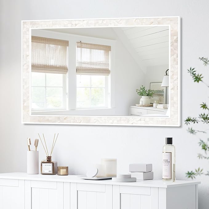 Tanmicoshomy White Shell Framed Rectangular Mirrors - Image 6