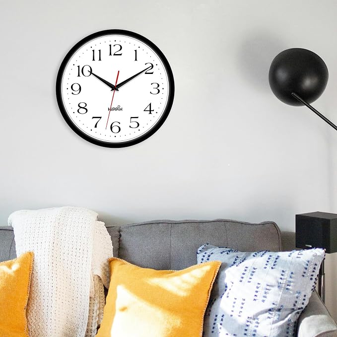 HIPPIH 2 Pack Silent Wall Clock, 12 Inch Non Ticking Quiet Digital Sweep - Image 6