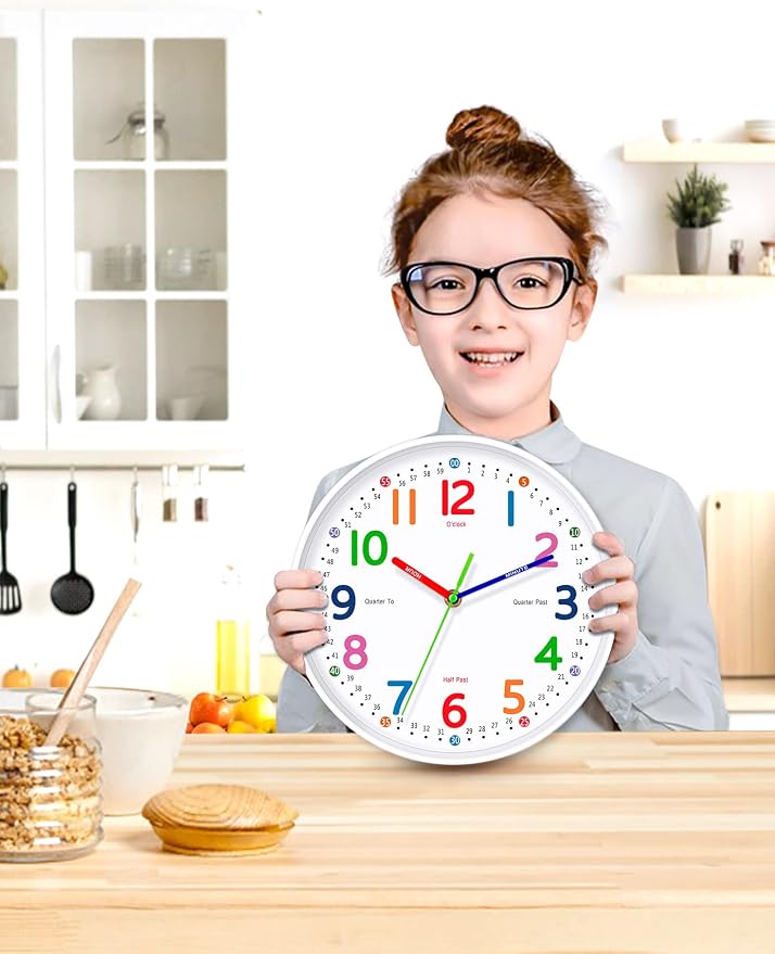 Kids Wall Clock: Telling Time Teaching Wall Clocks Silent Non-Ticking Clocks - Image 3