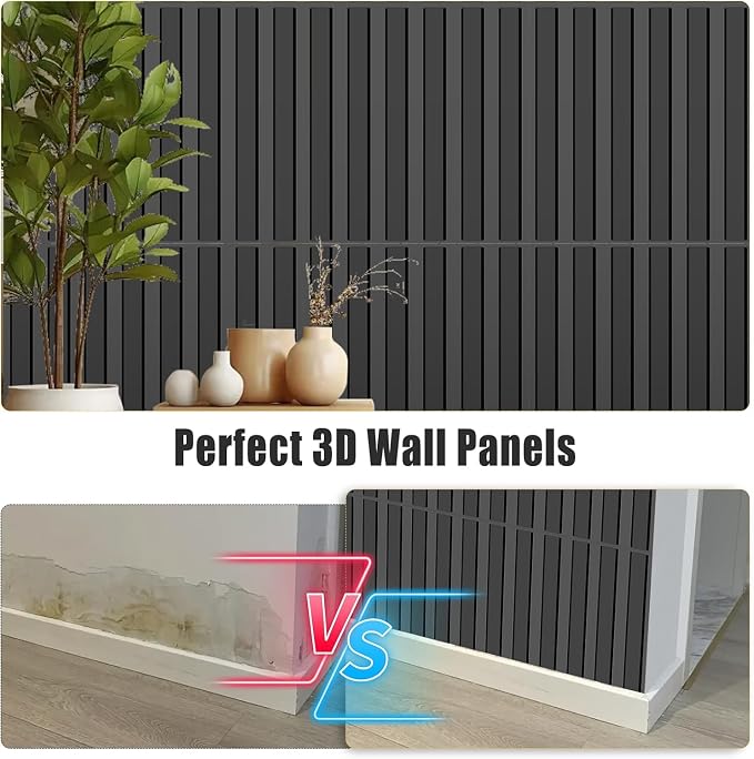 20 Pack 3D PVC Fluted Slat Wall Panels 12x12 Inch Covers 20 Sq.Ft Black - Image 5