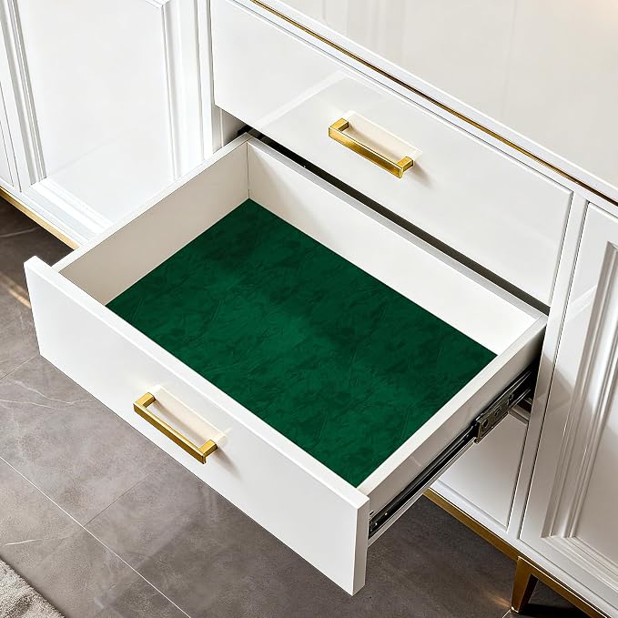 Green Crushed Velvet Fabric Wallpaper Peel and Stick Green Felt Drawer Liner - Image 5