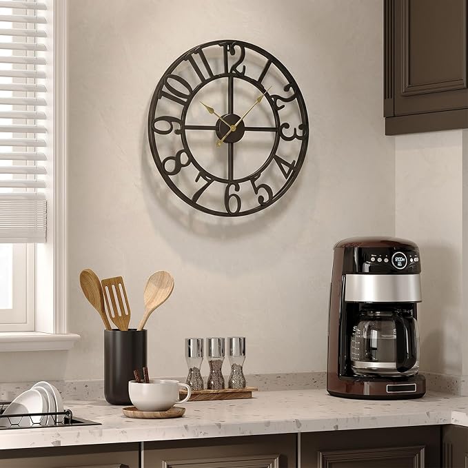 Cuspin 16 Inch Large Wall Clock, Modern Black Metal Clock - Image 2