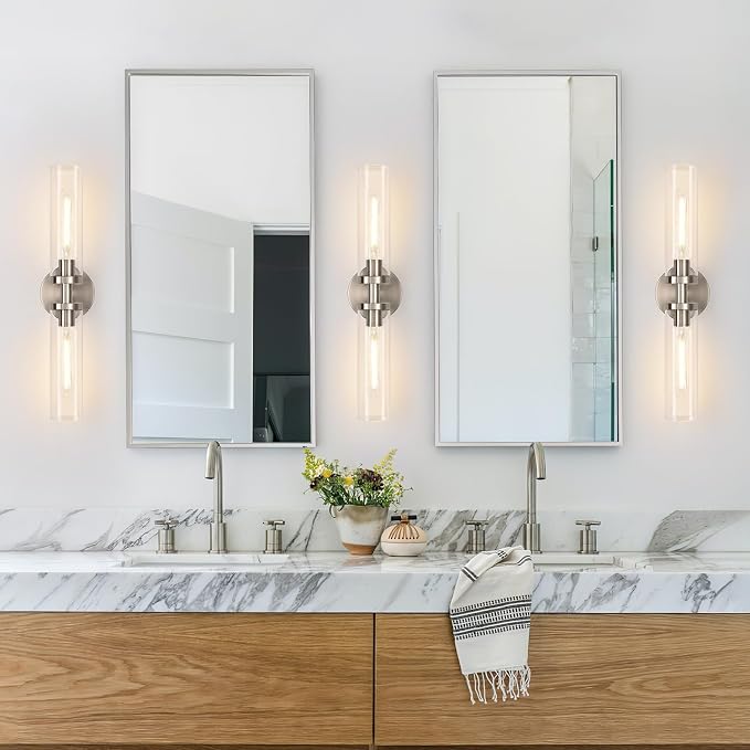Wall Sconces Set of Two, Hardwired Brushed Nickel Bathroom Sconces Wall Lighting - Image 5