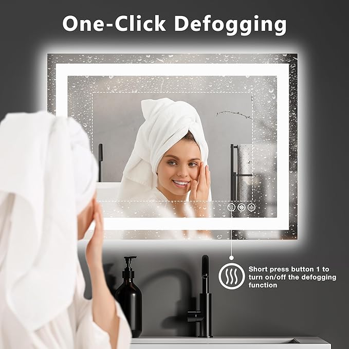 DUMOS 24.1"x32.1" LED Bathroom Mirror, Smart Anti-Fog Bathroom Vanity Mirror - Image 3