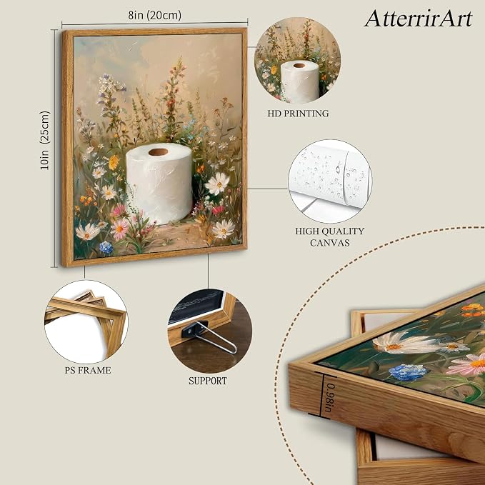 AtterrirArt Framed Vintage Bathroom Wall Art Funny, 8 * 10 Inch, Farmhouse - Image 4