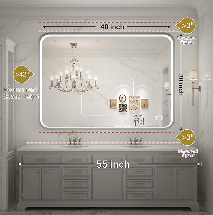 40x30 Inch LED Mirror for Bathroom, Brushed Sliver Metal Frame Lighted Vanity - Image 7