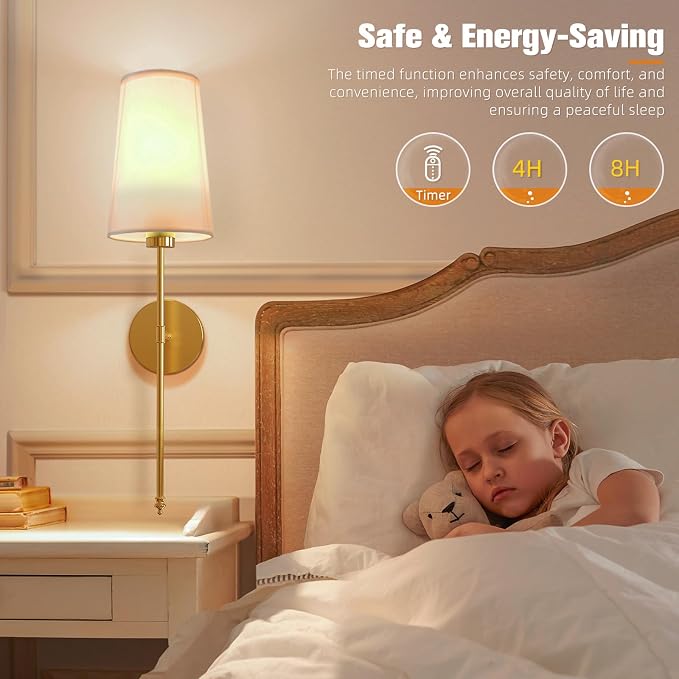 NIORSUN Gold Battery Operated Wall Sconce Set of 2, Rechargeable Wall Lights - Image 6