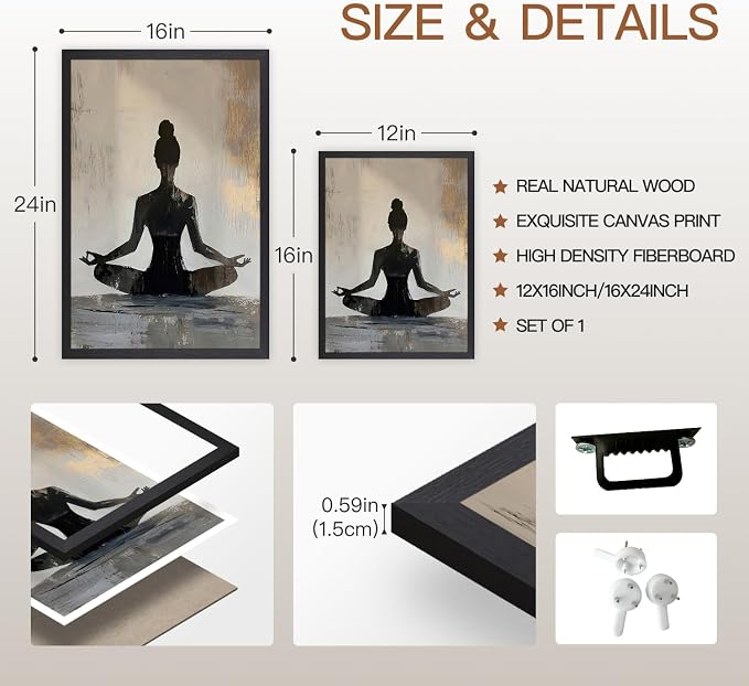 GELDSTEI Wood Framed Zen Wall Art, Modern Yoga Girl Canvas Painting, Tranquil - Image 7