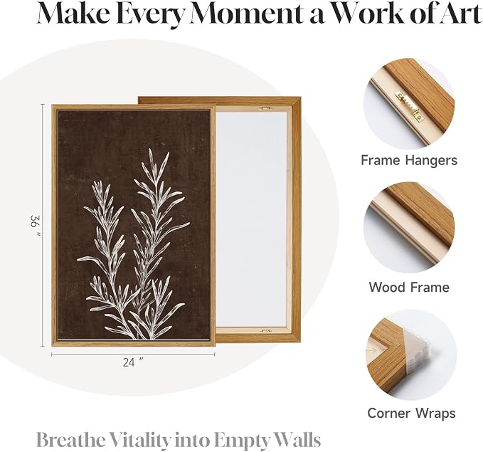 Framed Boho Botanical Wall Art for Living Room, 3 Piece Rustic Floral Canvas - Image 7