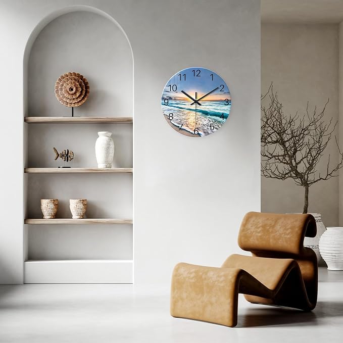 Blue Beach Wall Clock for Kitchen 14 Inch Round Coastal Clocks for Walls Analog - Image 4