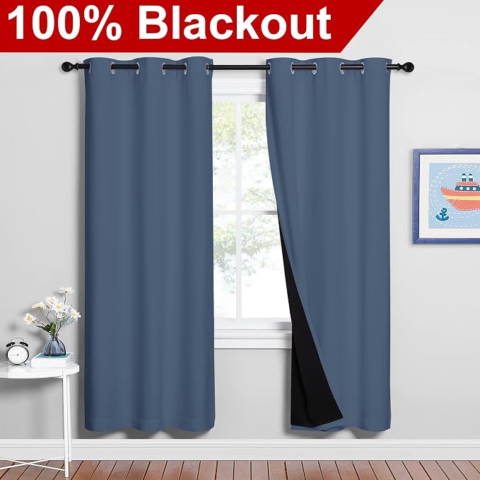NICETOWN 100% Blackout Curtains Thermal, Stone Blue, 1 Pair, W37 x L70 - Image 2