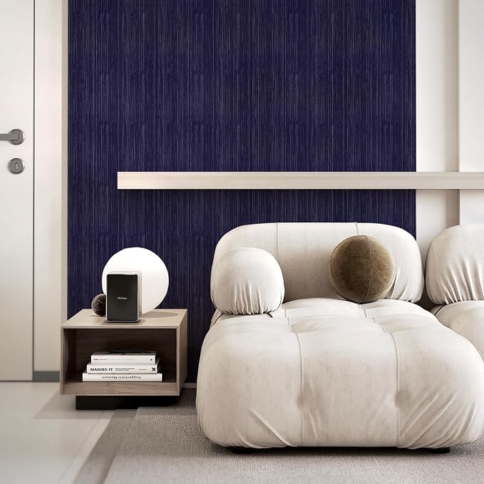Navy Blue Grasscloth Peel and Stick Wallpaper Texture Contact Paper 15.7"x120" - Image 5
