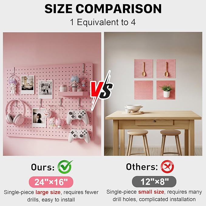 Peg Board, 2 Pack Metal Pegboard Panels Pink Pegboards Wall Organizer - Image 5