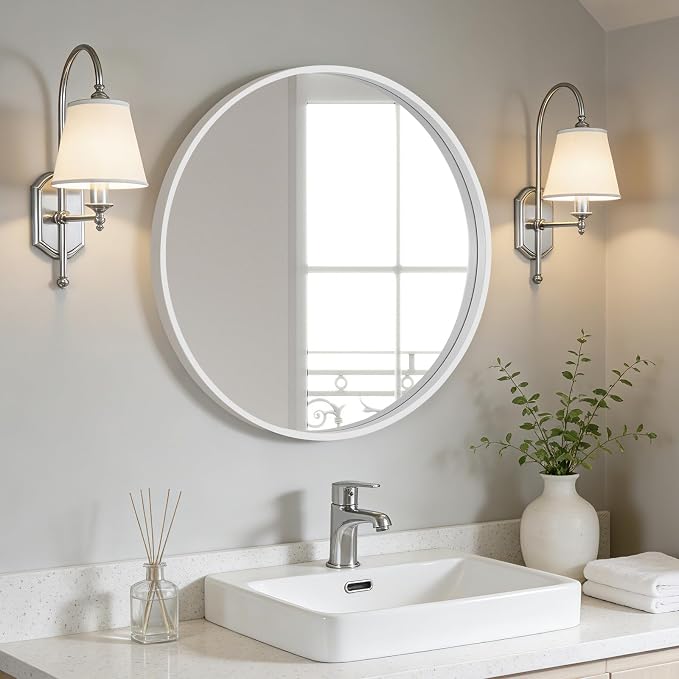 WallBeyond Round Wood Mirror 24 inch Circle Wall Mirror - Image 2