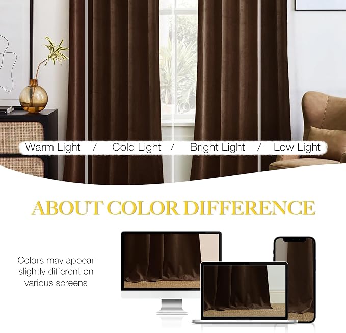 NICETOWN Brown Velvet Curtains 108 inches Long 2 Panel - Image 5