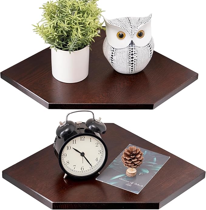 Corner Wall Shelves, Corner Floating Shelves Set of 2 Solid Oak Wood Display by Coamily