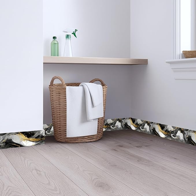 Marble Wave Wallpaper Border 196x4 Inch Peel and Stick Wall Border Black White - Image 2