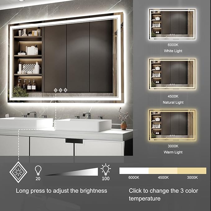 Bathroom Mirror with Lights, 60x40 Inch Gradient Front and Backlit Mirror - Image 5