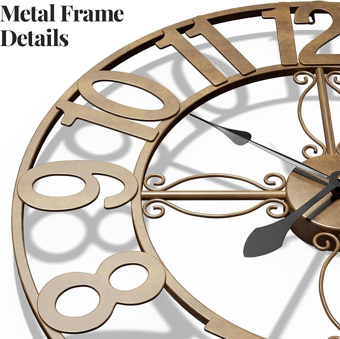 Cuspin 30 Inch Large Wall Clock, Bronze Rustic Decorative Metal Wall Clock - Image 4
