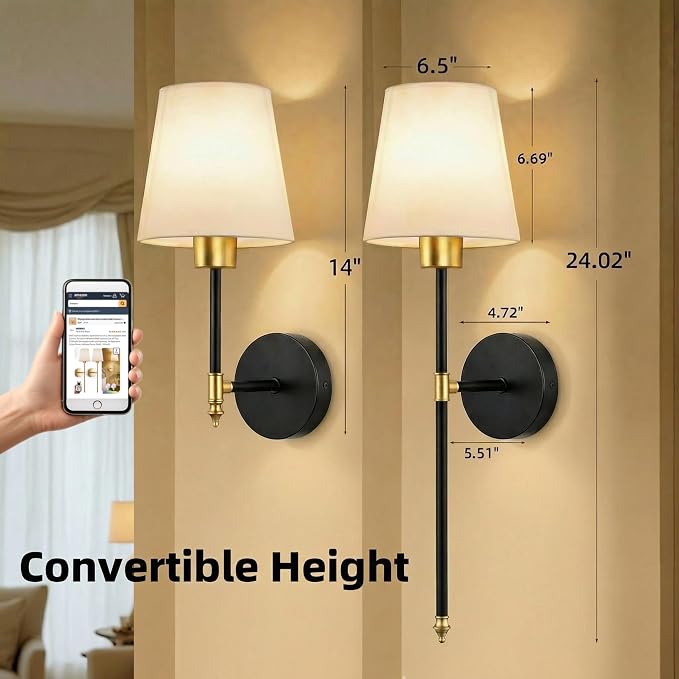 IRONPAX Wall Sconces Battery Operated Set of 2, Wireless Rechargeable Wall - Image 2