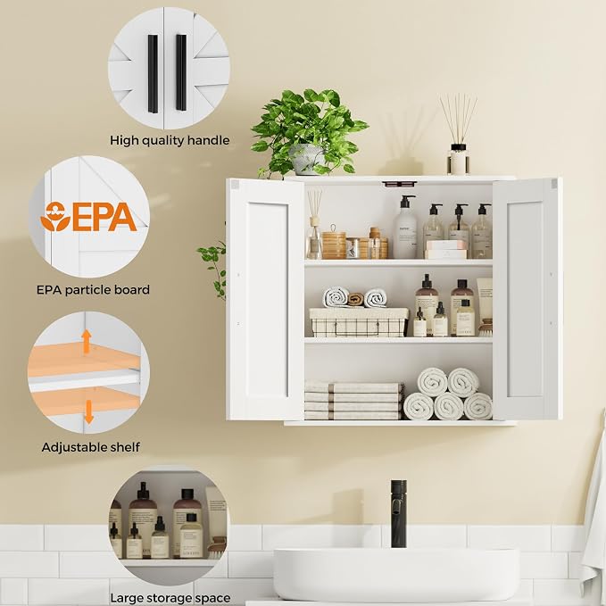 Homleke Bathroom Wall Cabinet, Over Toilet Storage Cabinet - Image 4