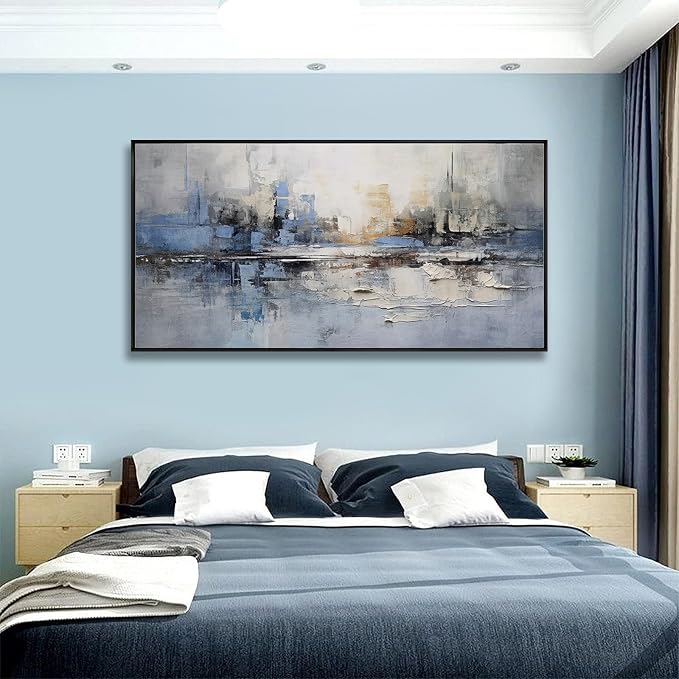 Abstract Wall Art Wall Decor Blue and Gray White Modern Canvas Art Print - Image 3