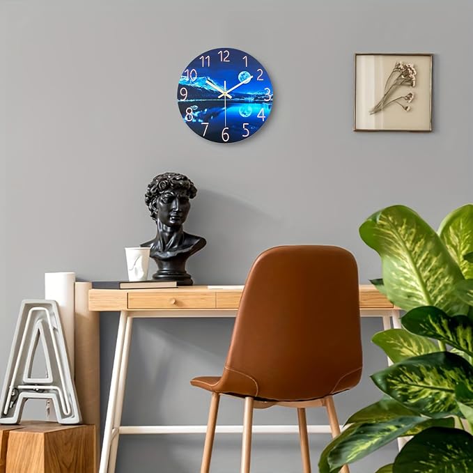 Blue Wall Clocks for Living Room 14 Inch Analog Wall Clock Battery Operated - Image 4