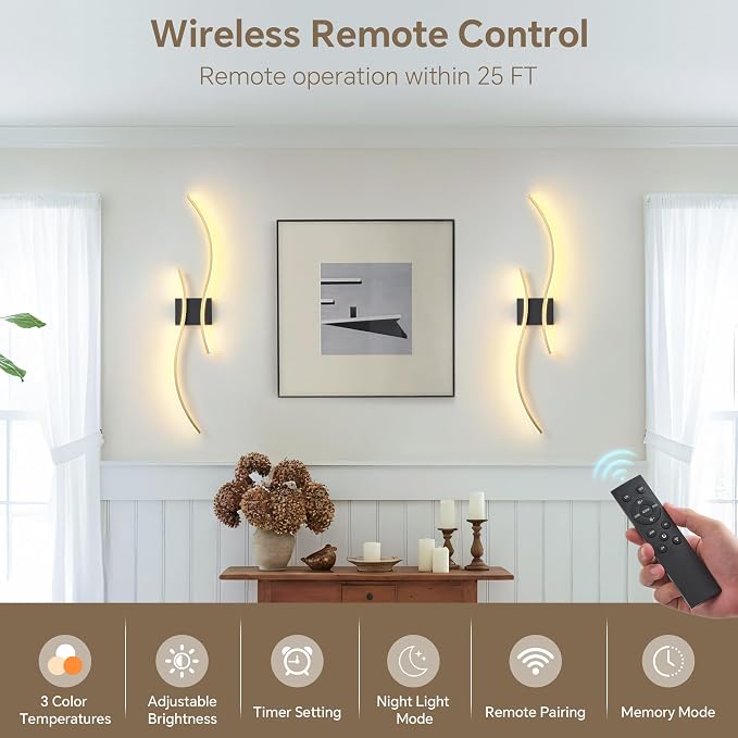 Battery Operated Wall Sconce Set of 2, Dimmable Modern LED Rechargeable Wall - Image 2