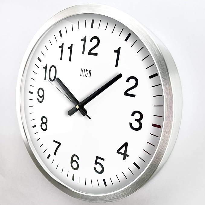 HITO 16" Silent Wall Clock Battery Operated Non Ticking Sweep Movement Glass - Image 3