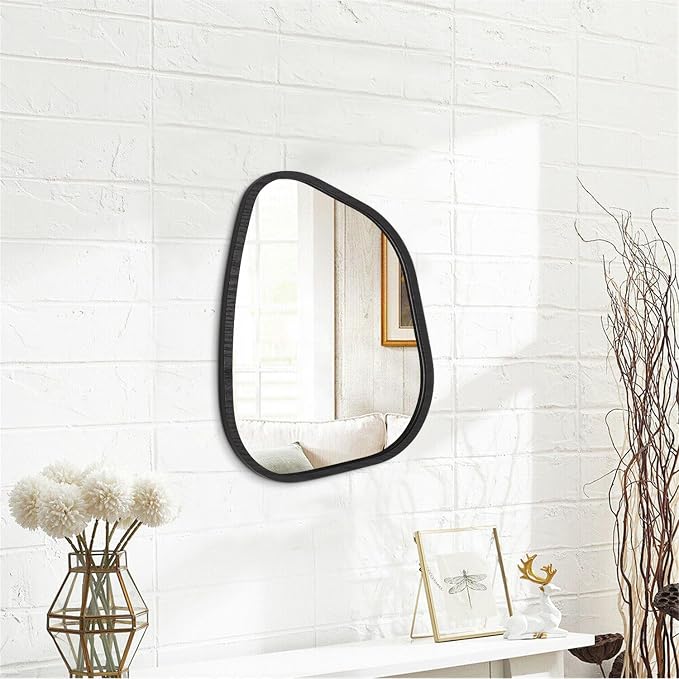 Irregular Wall Mirror Asymmetrical White Mirror Modern Wood Frame Unique Shape - Image 2