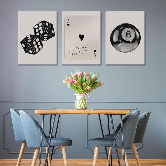 BOKPEN 3Pcs Black and White Poker Dice Canvas Wall Art Funky Retro Y2K Trendy - Image 6